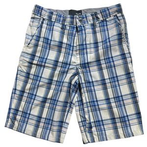 Hurley Shorts Mens Size 28 Blue Orange White Plaid Chino Style Surf Beach Skater